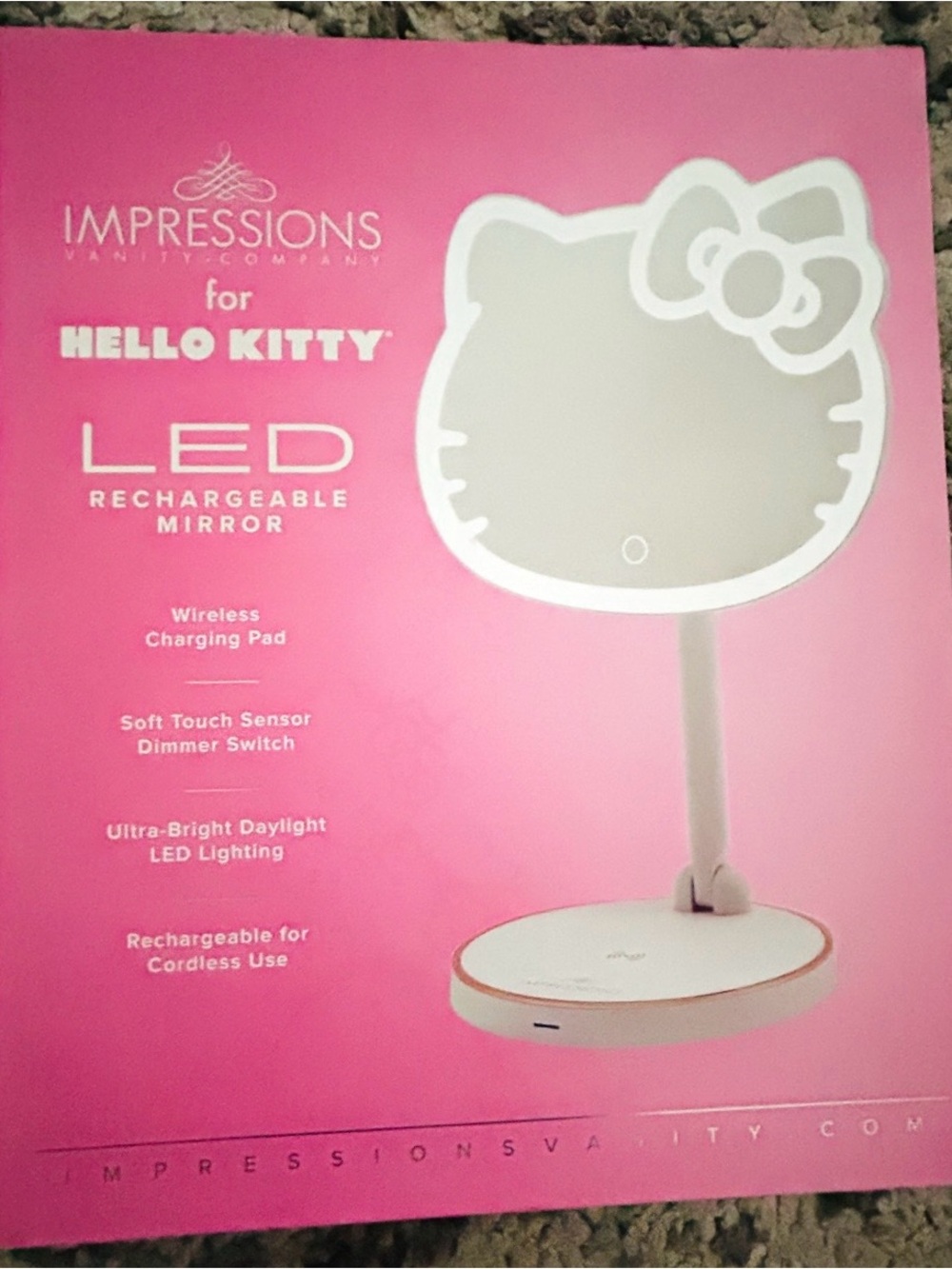 Pink LED Rechargeable Vanity Mirror with Wireless Charging